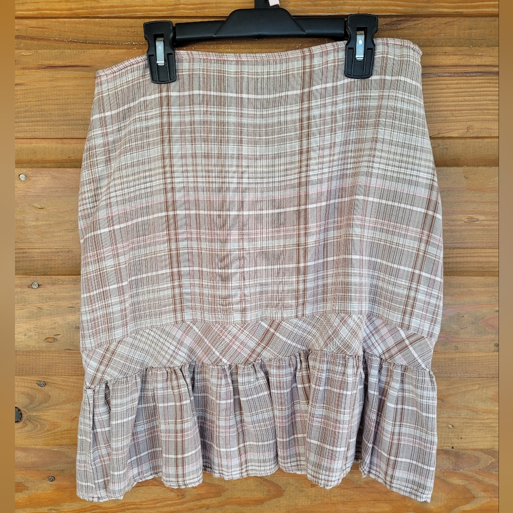 Pink and Brown plaid skirt